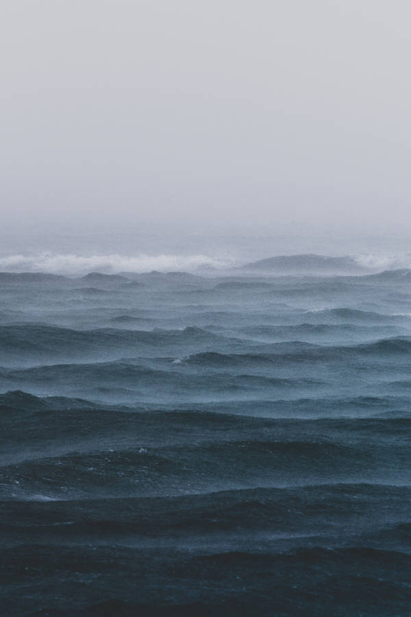 Foggy Sea Storm Waves Wallpaper