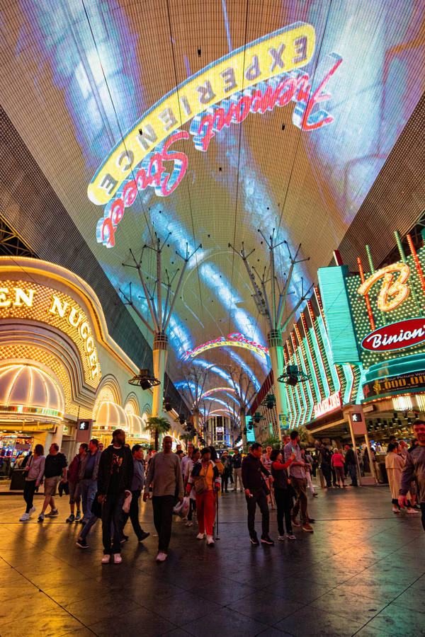 Folks Wandering In Fremont Street Wallpaper