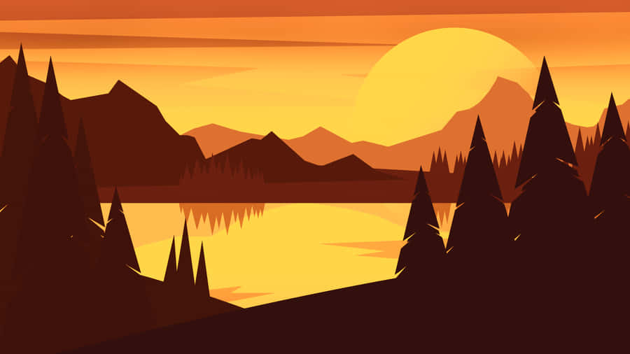 Forest Lake Mountain Landscape Vector Art Wallpaper