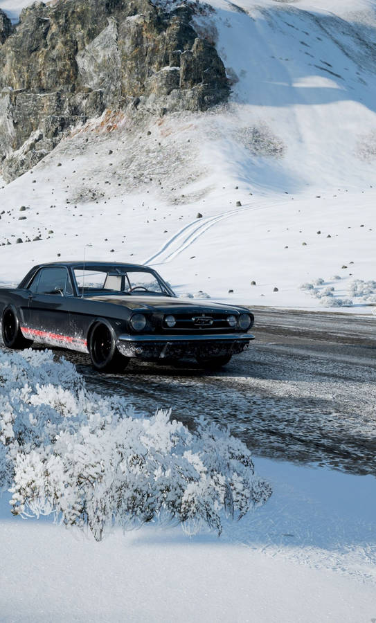 Forza Iphone Black Car Snow Mountains Wallpaper