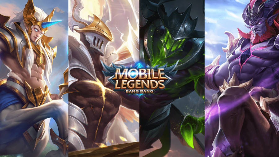 Four Champions And Mobile Legend Logo Wallpaper