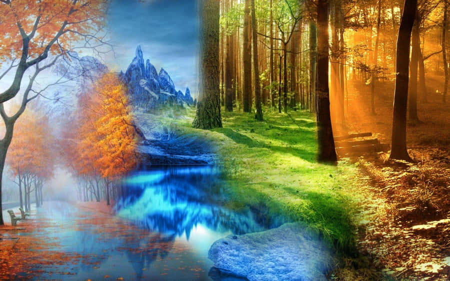 Four Seasons Forest Background Wallpaper