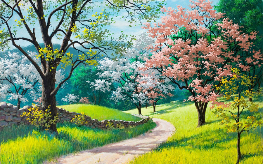 Four Seasons Trees Creative Art Wallpaper