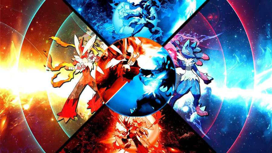 Four Window Blaziken Lucario Mega Blaziken Wallpaper