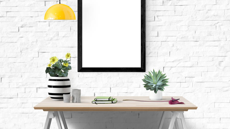 Frame On White Brick Wall For Mockup Poster Wallpaper