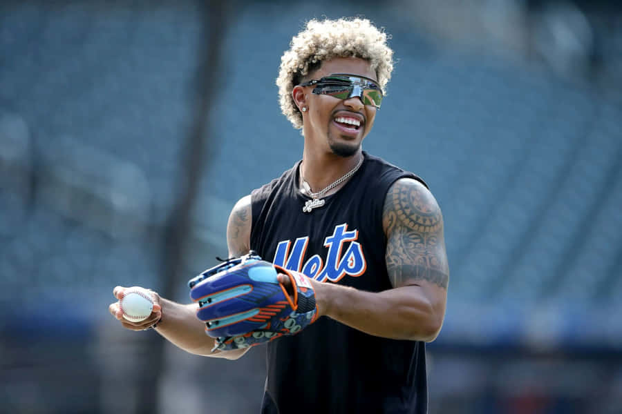 Francisco Lindor Smiling During Baseball Practice Wallpaper