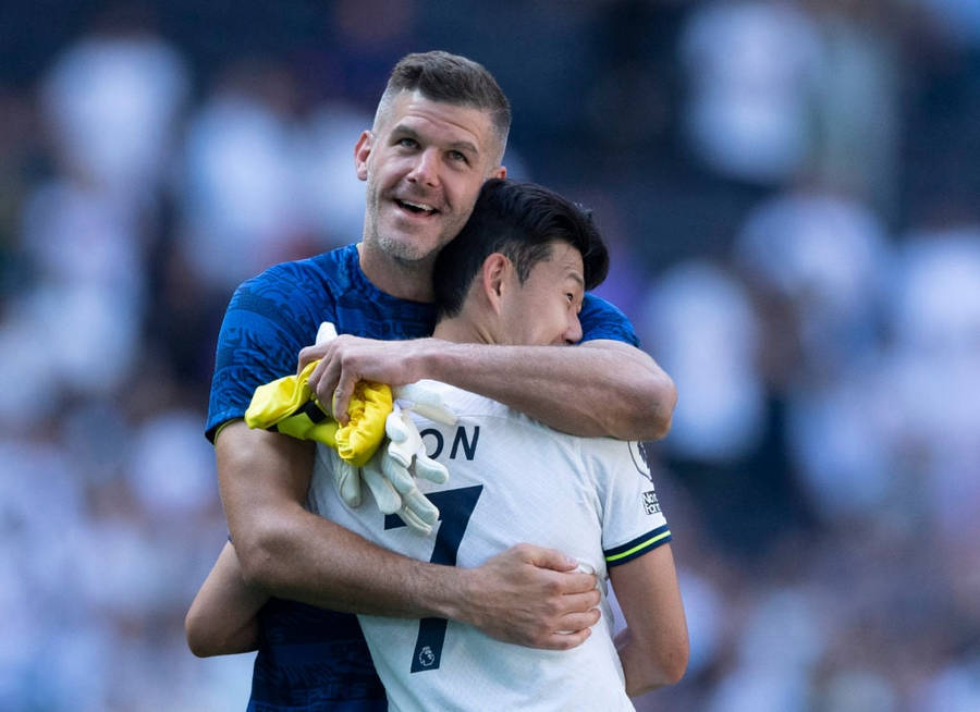 Fraser Forster Hugging Son Heung-min Wallpaper