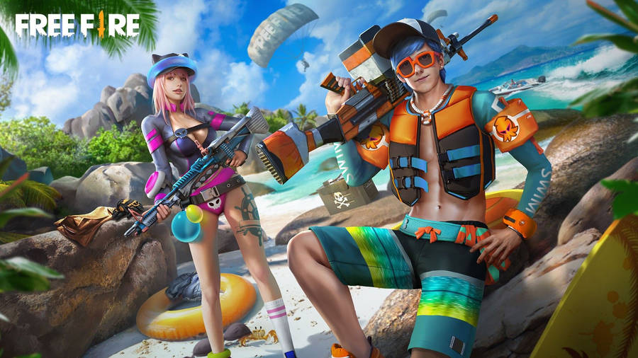 Free Fire Game Beach Party Theme Wallpaper