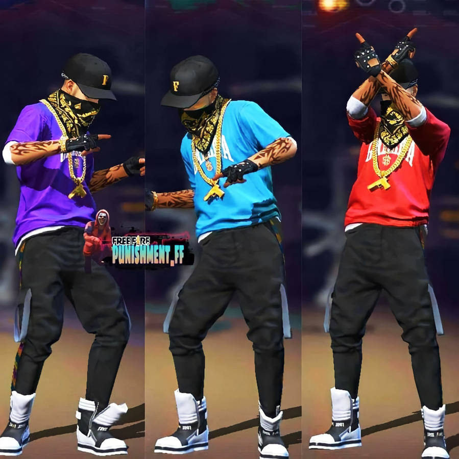 Free Fire Hip Hop Bundle Three Shirt Colors Wallpaper