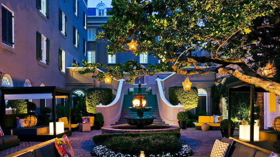 French Quarter Hotel Fountain Wallpaper