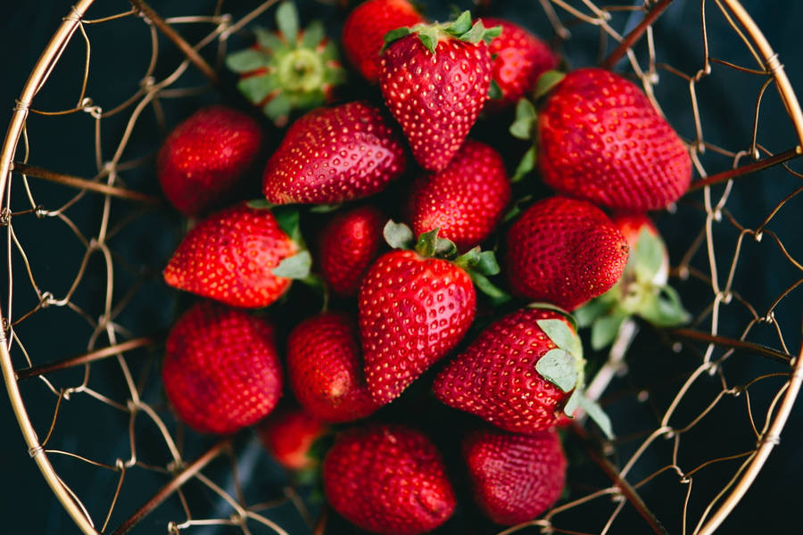 Fresh Harvest - A Basket Of Strawberries Desktop Background Wallpaper