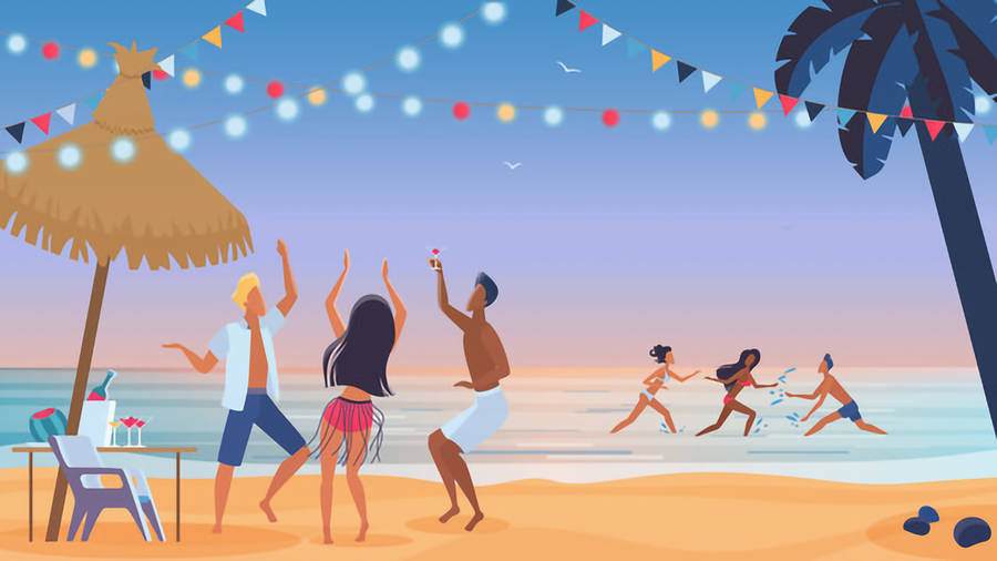 Friends Beach Party Background Wallpaper