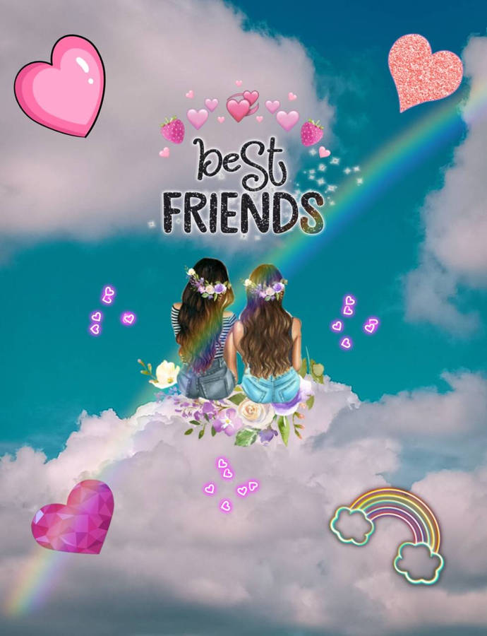 Friends On Clouds Girly Bff Wallpaper