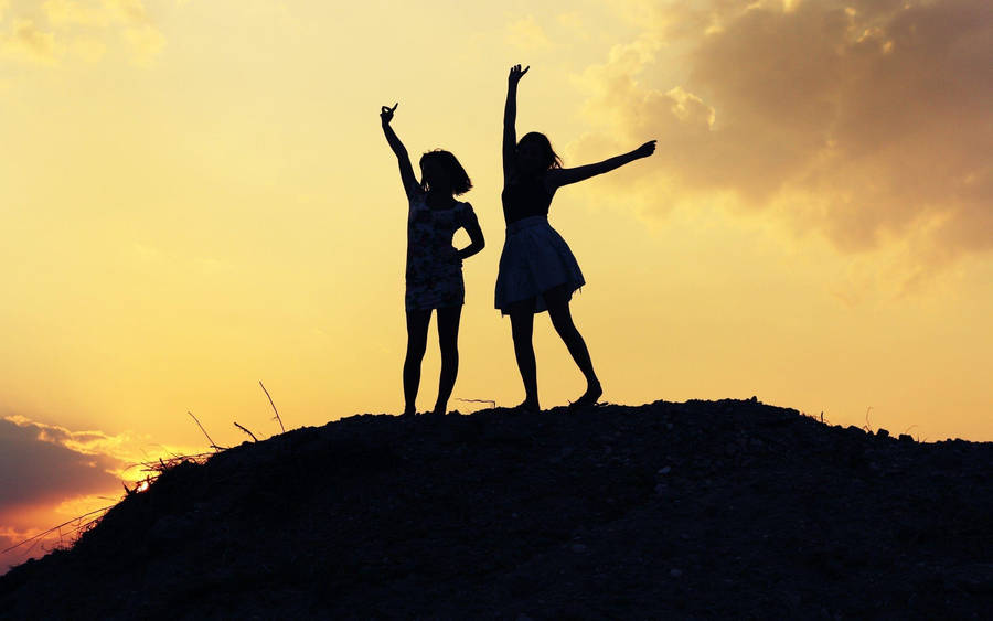 Friendship Of Girls On A Hill Wallpaper