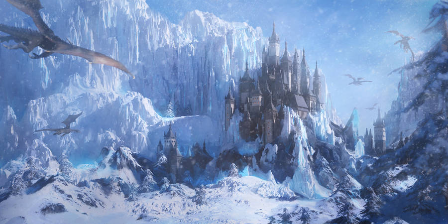 Frozen Castle And Dragons Wallpaper