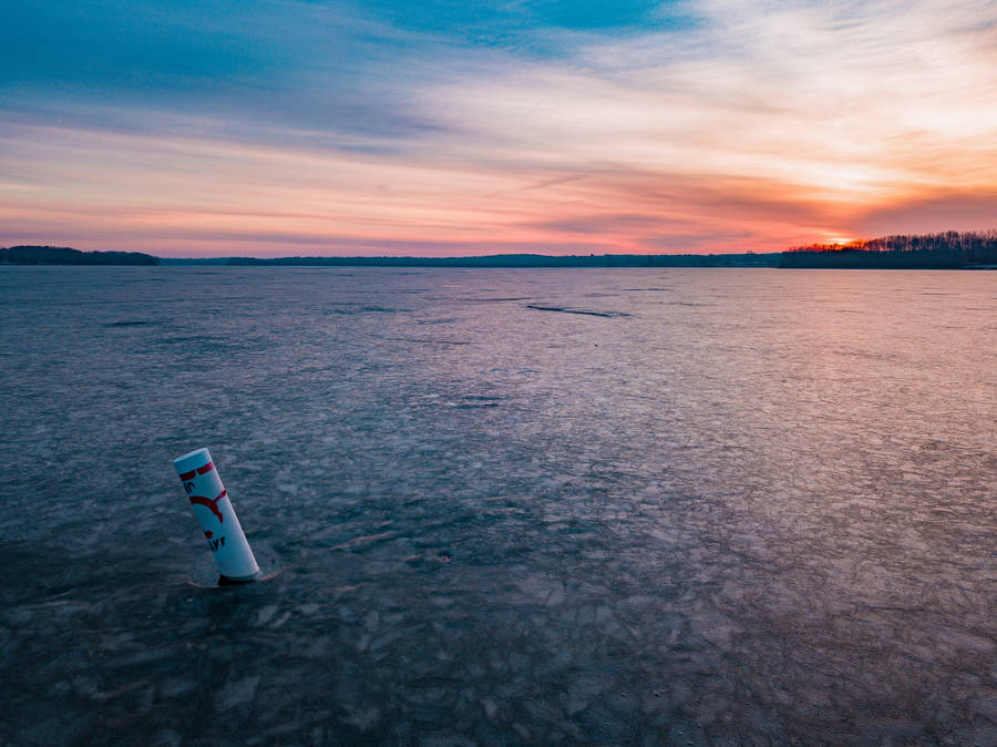 Frozen Lake Sunset Landscape Wallpaper