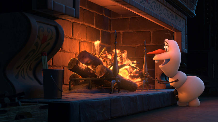 Frozen Olaf In Fireplace Wallpaper