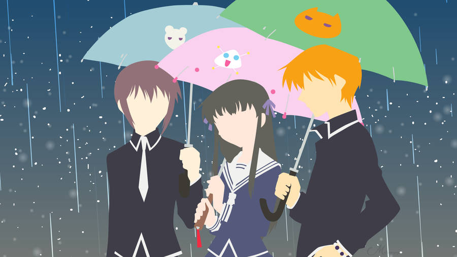 Fruits Basket Characters Holding Umbrella Wallpaper