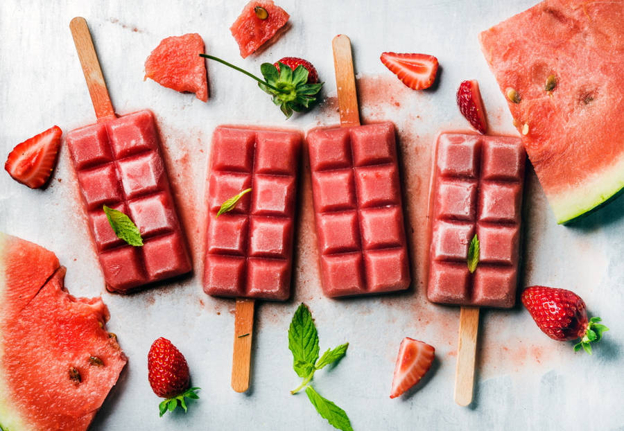 Full 4k Strawberry Watermelon Popsicles Wallpaper