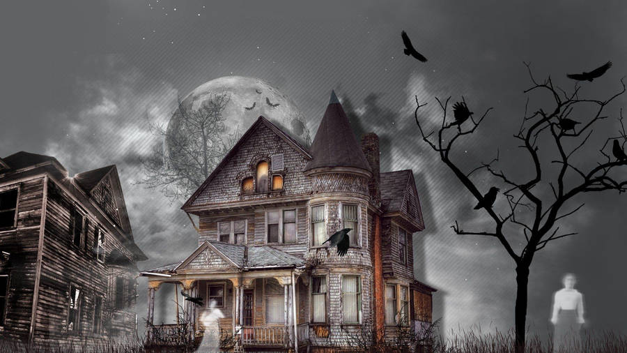 Full Moon And Haunted Mansion Wallpaper