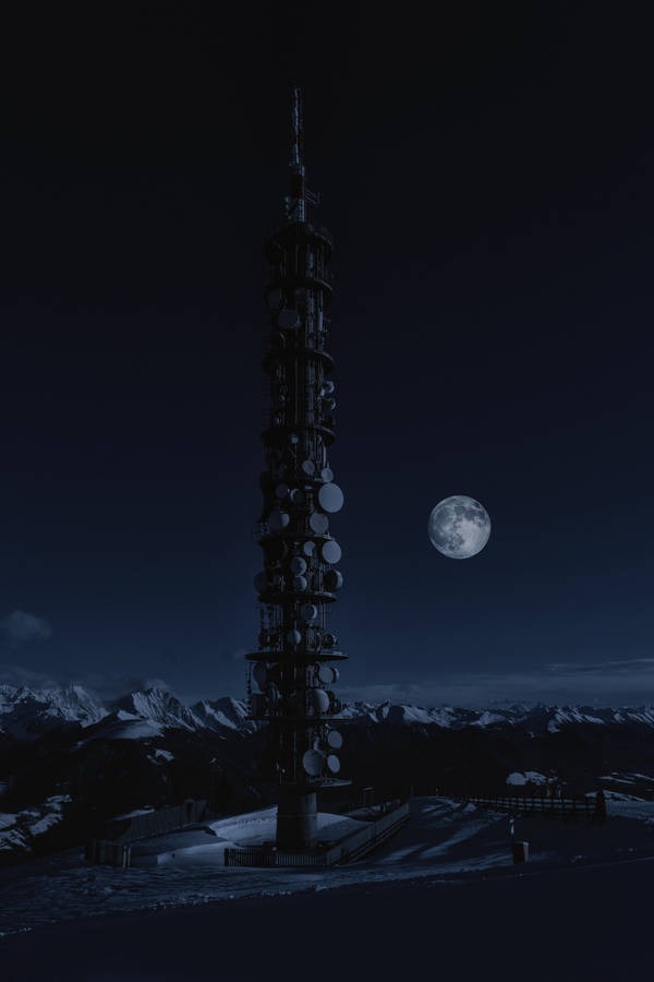 Full Moon By Tower Wallpaper