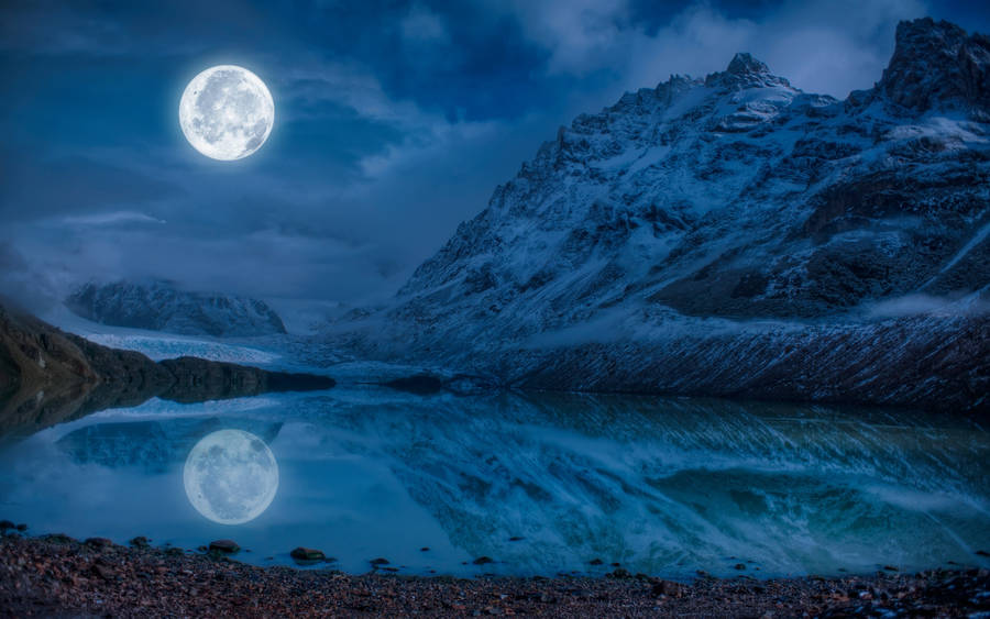 Full Moon Snow Mountain Wallpaper