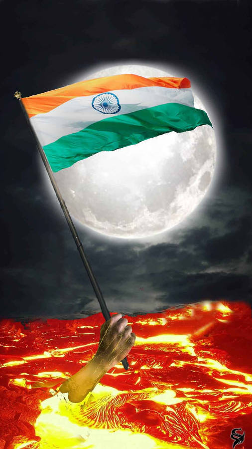 Full Moon Tiranga Digital Art Wallpaper