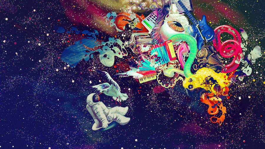 Funky Astronaut In Outer Space Wallpaper