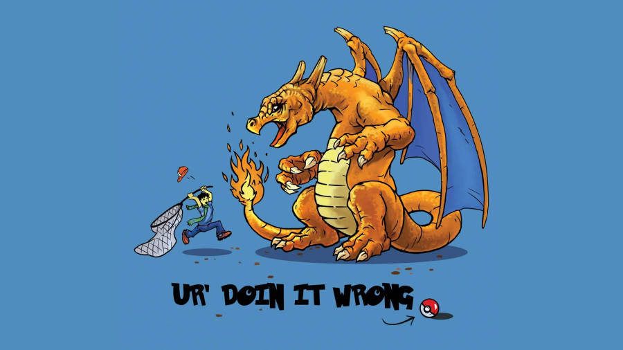 Funny Anime Pokemon Catching Charizard Wallpaper