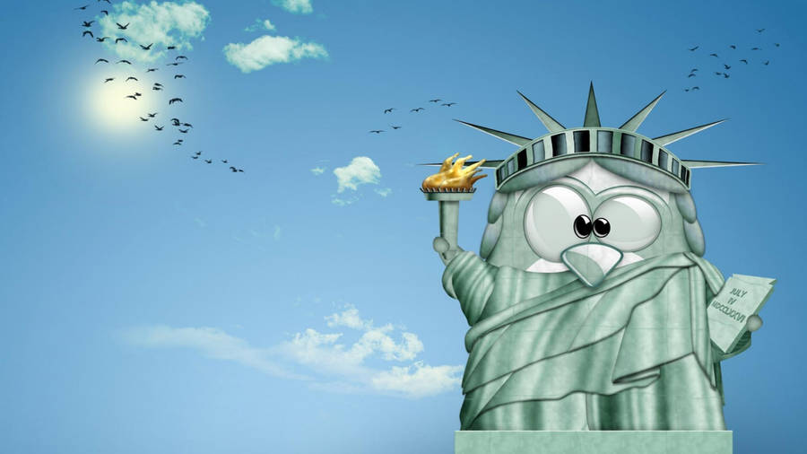 Funny Cartoon Statue Of Liberty Penguin Wallpaper