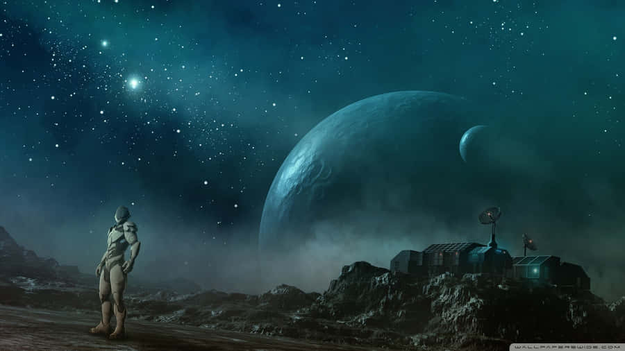 Future Planet Spaceship Desktop Wallpaper