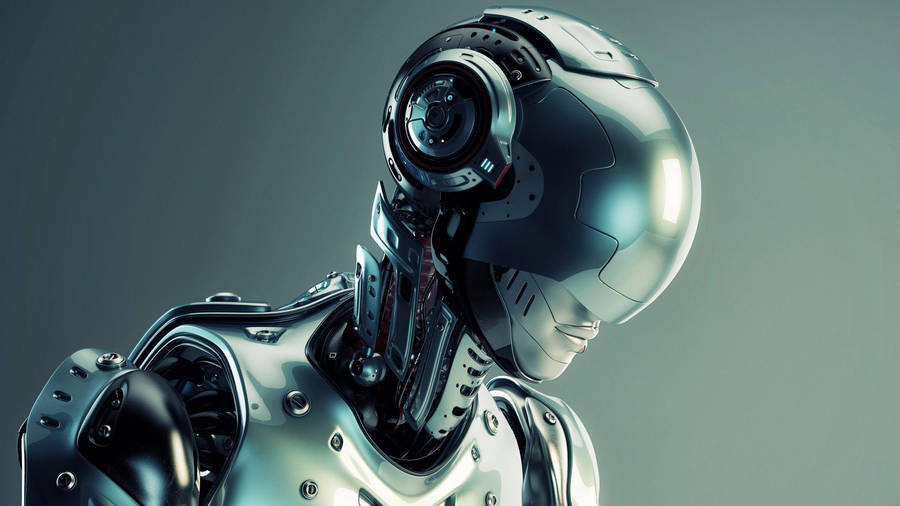 Futuristic 3d Android Robot Head Wallpaper