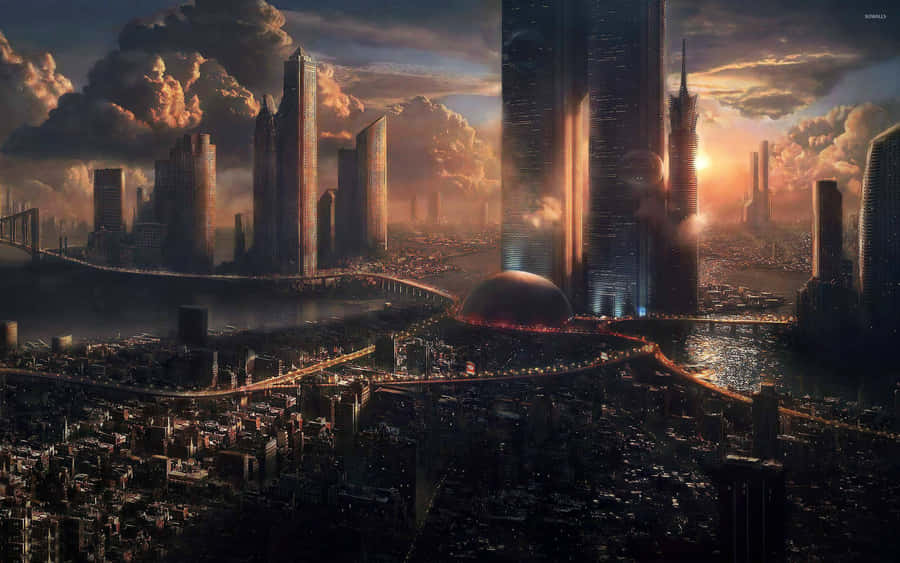 Futuristic City With A Cityscape Wallpaper