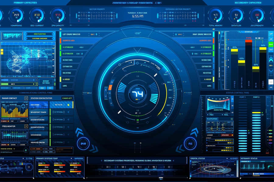 Futuristic Command Center Interface Wallpaper