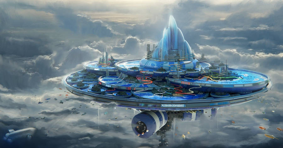 Futuristic Floating Island Wallpaper