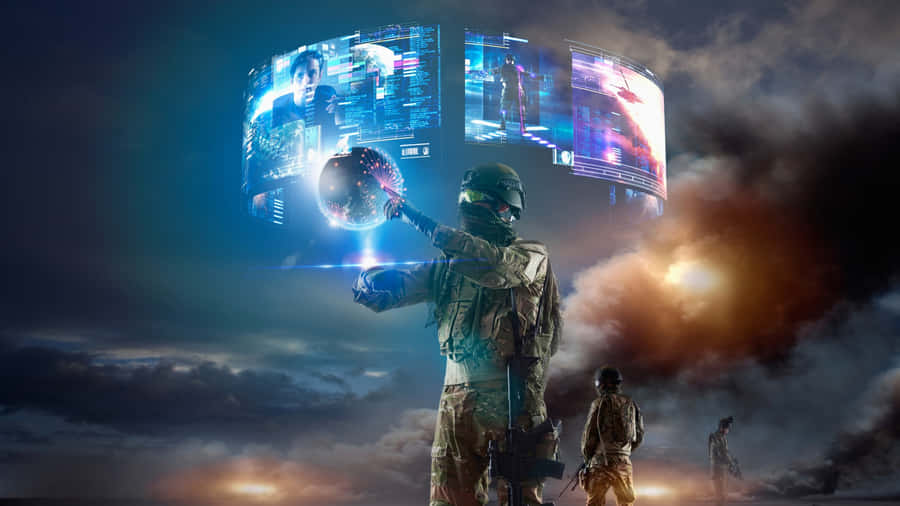 Futuristic Soldier Virtual Reality Interface Wallpaper