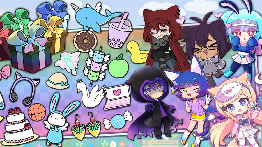 Gacha Life Cute Characters And Items Wallpaper