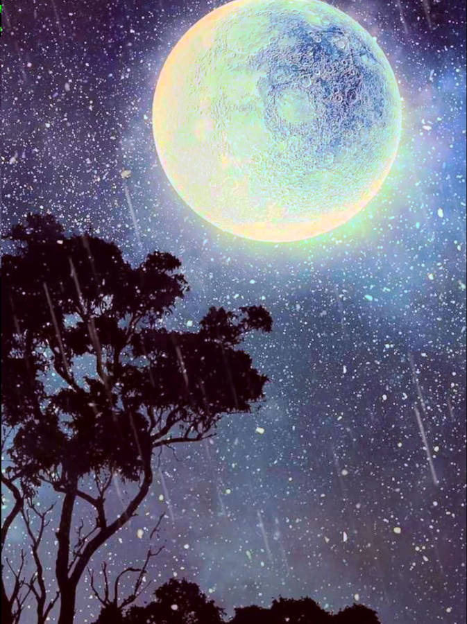 Galaxy Moon In The Night Wallpaper