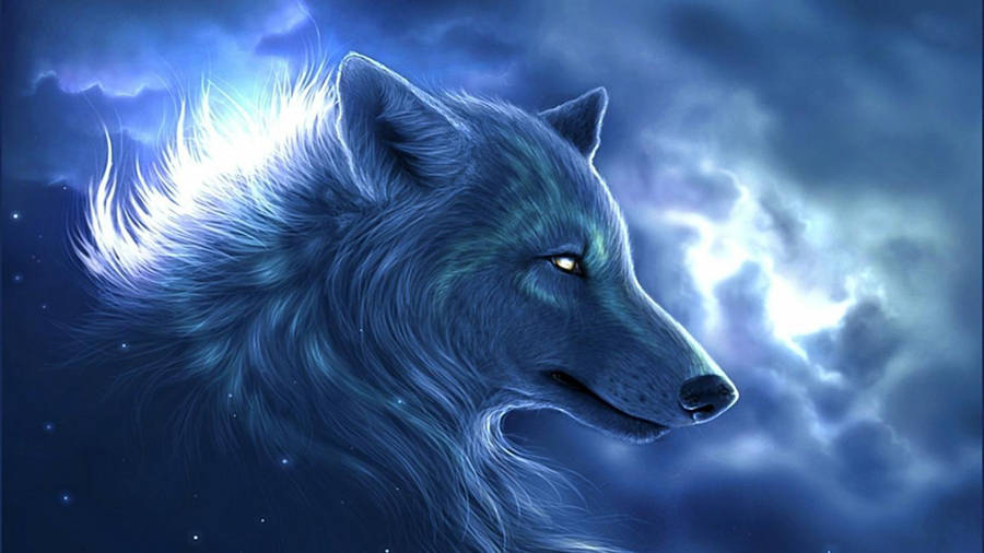 Galaxy Wolf In Lightning Skies Wallpaper