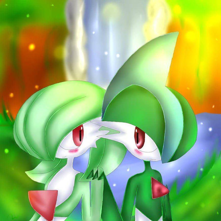 Gallade And Gardevoir Holding Hands Wallpaper