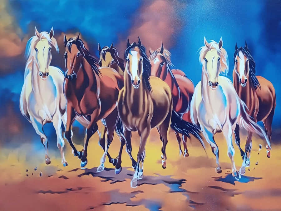 Galloping Seven Horses Artwork Wallpaper