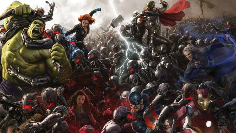 Gambar Avengers Fighting Ultron Droids Wallpaper