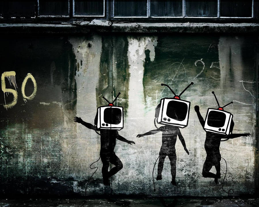 Gambar Tv Heads On Children Graffiti Wallpaper