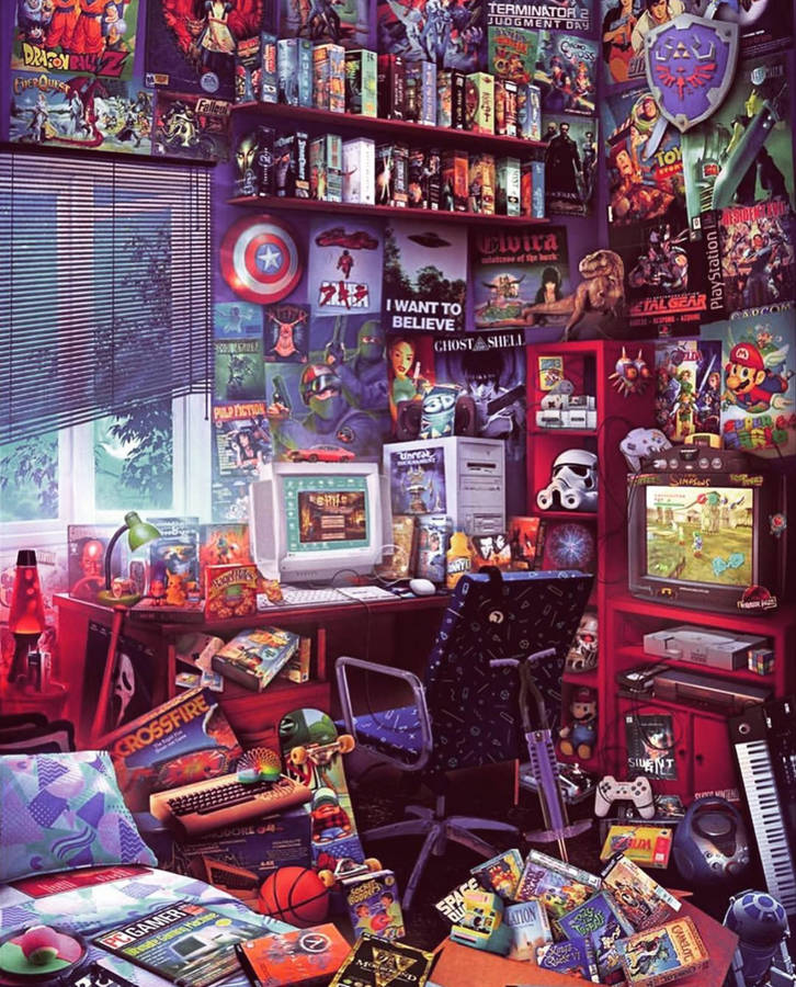 Gaming Room Cramped Game Icons Wallpaper