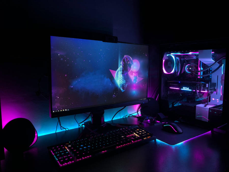 Gaming Room Magenta And Cyan Lights Wallpaper