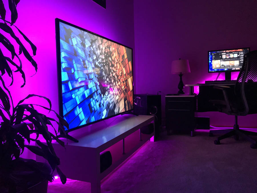 Gaming Room Magenta Backlights Wallpaper