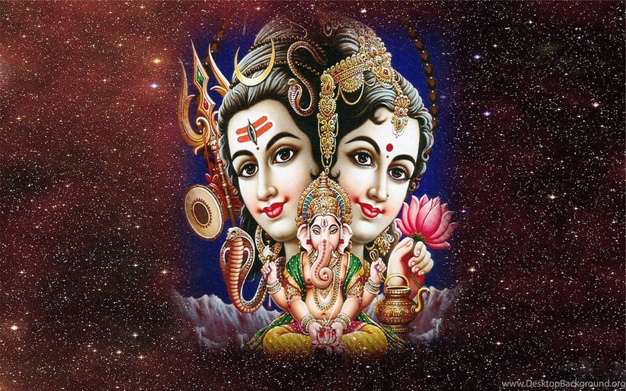 Ganesh 3d With Hindu Gods Wallpaper