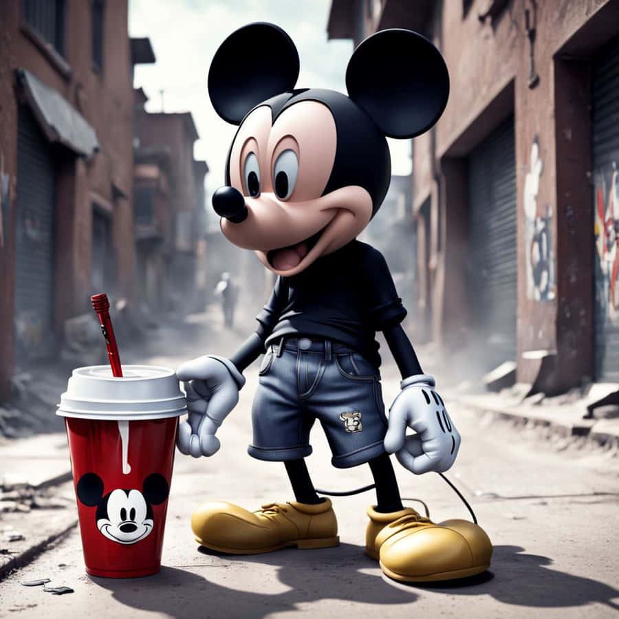 Gangster Mickey Mouse Streetside Wallpaper