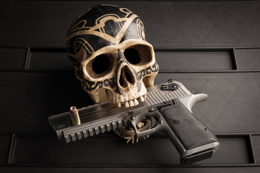 Gangster Skull With Gun Wallpaper