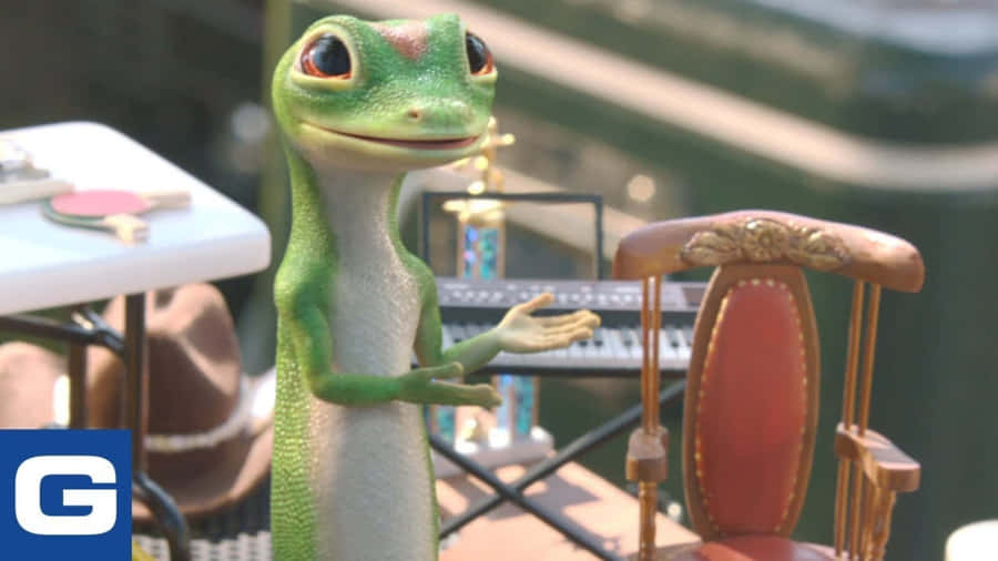 Geico Gecko With Chairand Table Wallpaper